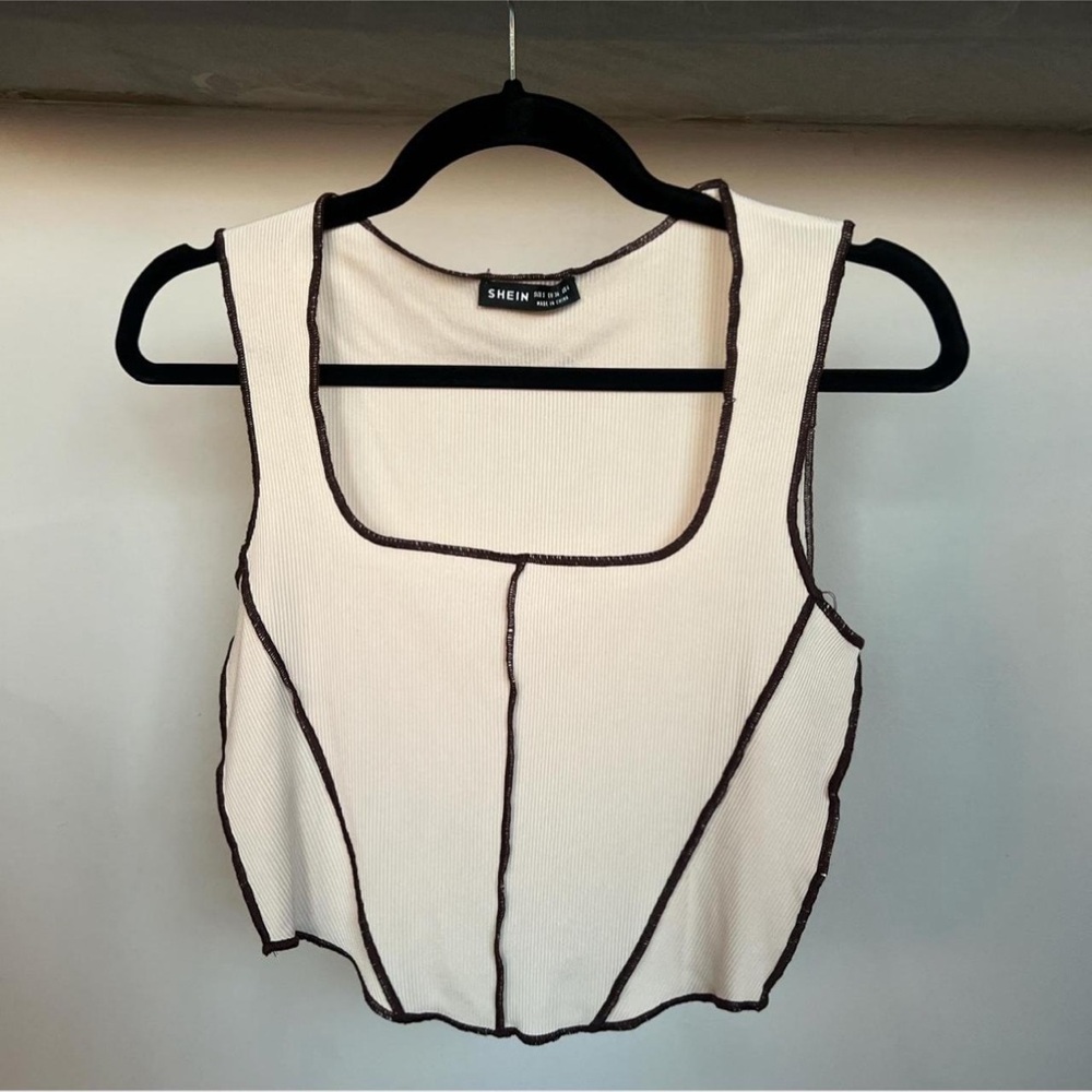 SHEIN Cream & Black Trim Tank
